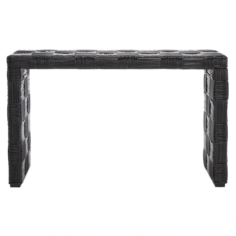 Console en rotin naturel noir/blanc/miel, 1 personne, style tissé en croisillons