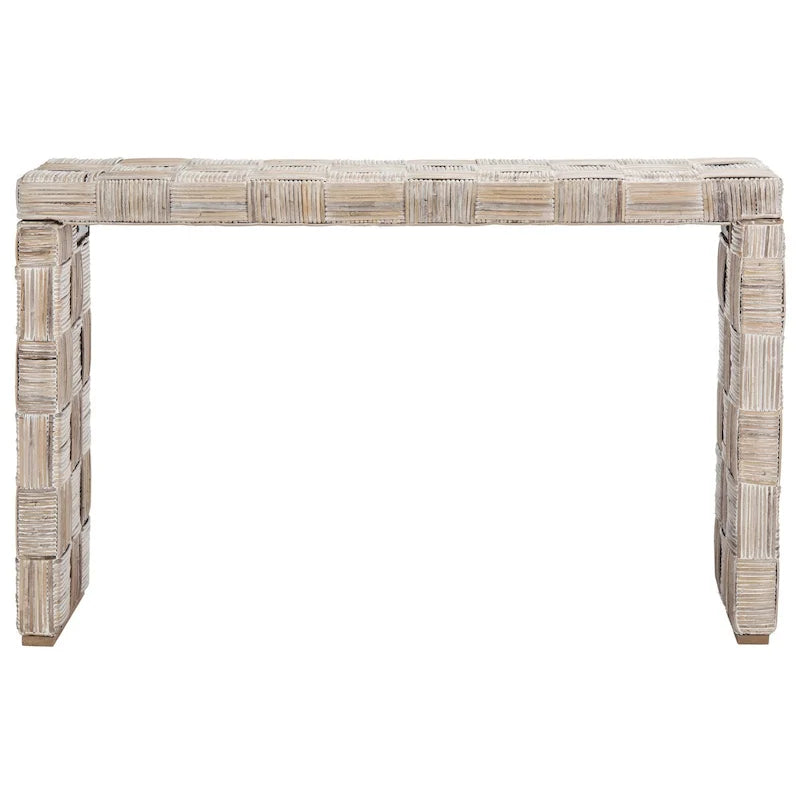 Console en rotin naturel noir/blanc/miel, 1 personne, style tissé en croisillons