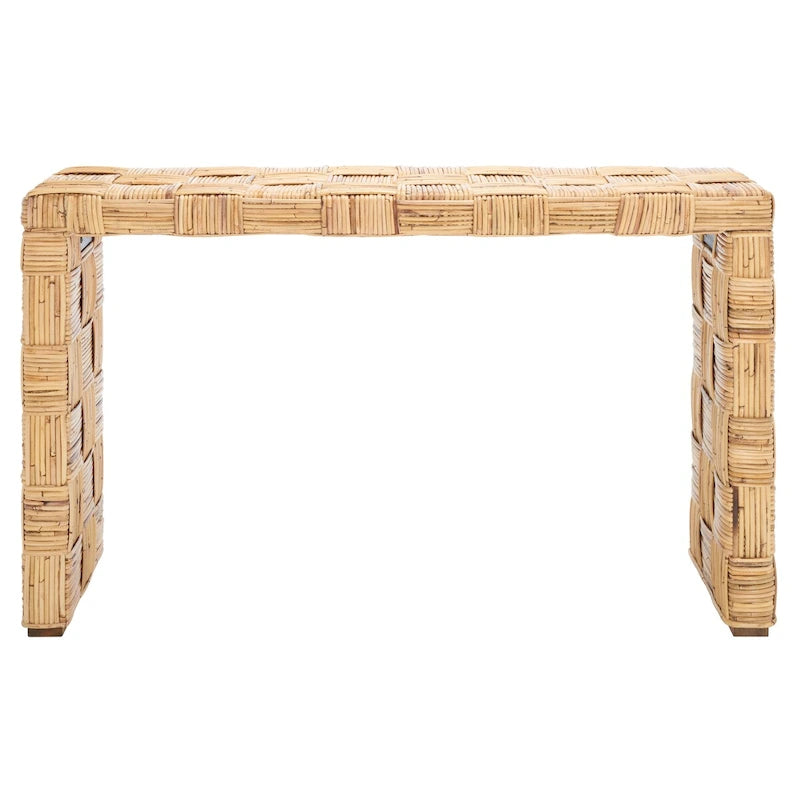 Console en rotin naturel noir/blanc/miel, 1 personne, style tissé en croisillons