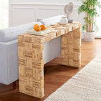 Console en rotin naturel noir/blanc/miel, 1 personne, style tissé en croisillons