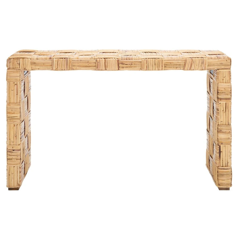 Console en rotin naturel noir/blanc/miel, 1 personne, style tissé en croisillons