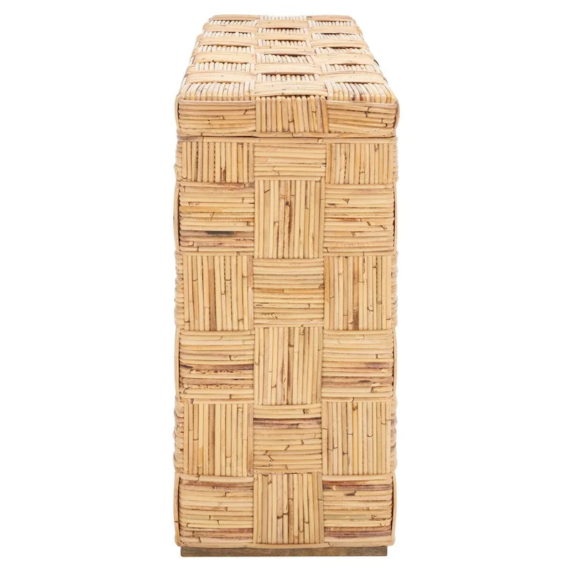 Console en rotin naturel noir/blanc/miel, 1 personne, style tissé en croisillons