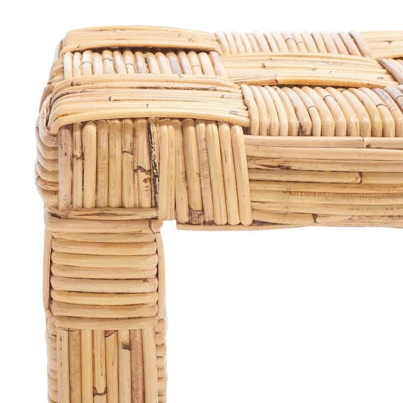 Console en rotin naturel noir/blanc/miel, 1 personne, style tissé en croisillons