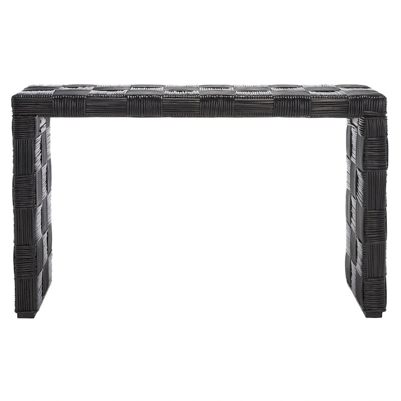 Console en rotin naturel noir/blanc/miel, 1 personne, style tissé en croisillons