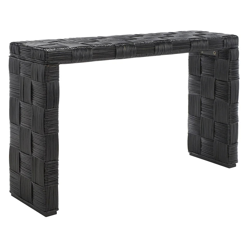 Console en rotin naturel noir/blanc/miel, 1 personne, style tissé en croisillons