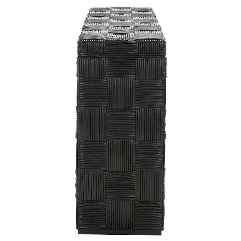 Console en rotin naturel noir/blanc/miel, 1 personne, style tissé en croisillons