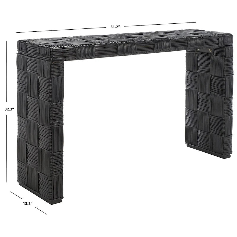 Console en rotin naturel noir/blanc/miel, 1 personne, style tissé en croisillons