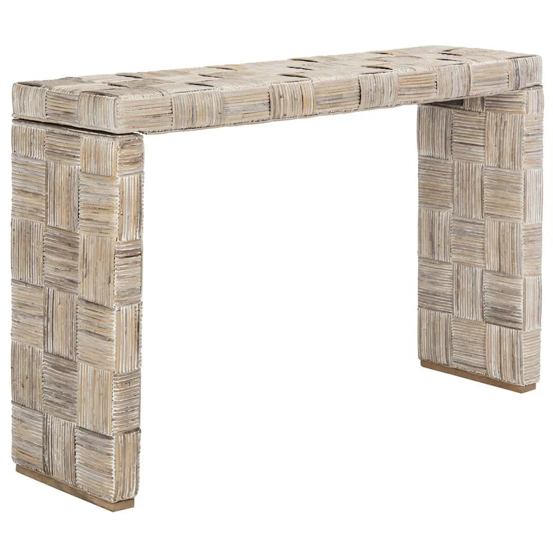 Console en rotin naturel noir/blanc/miel, 1 personne, style tissé en croisillons