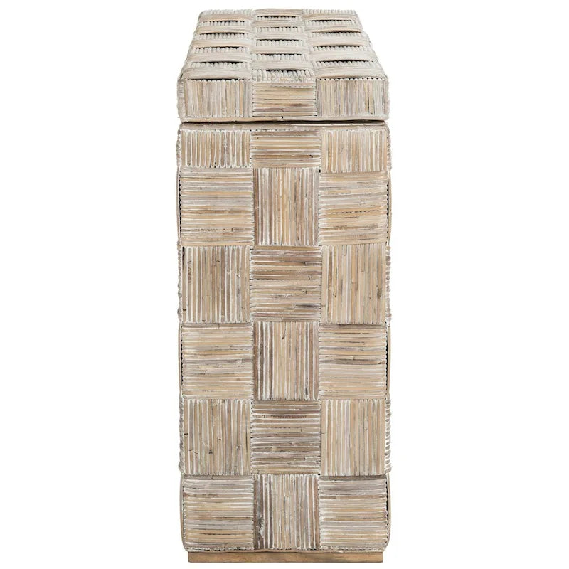 Console en rotin naturel noir/blanc/miel, 1 personne, style tissé en croisillons