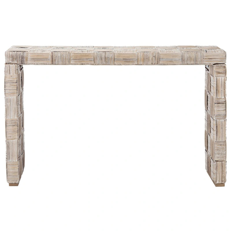Console en rotin naturel noir/blanc/miel, 1 personne, style tissé en croisillons