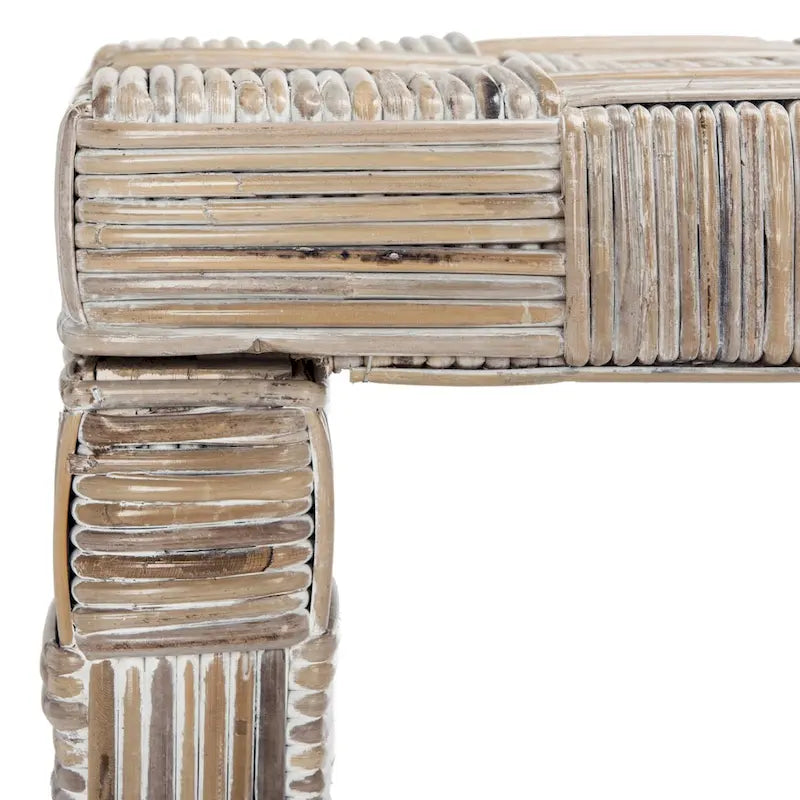 Console en rotin naturel noir/blanc/miel, 1 personne, style tissé en croisillons