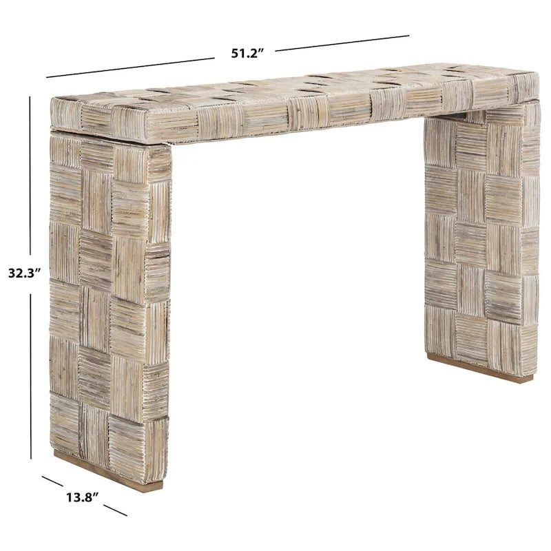 Console en rotin naturel noir/blanc/miel, 1 personne, style tissé en croisillons