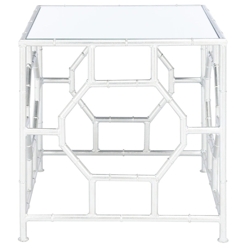 Table d'appoint avec plateau miroir argenté