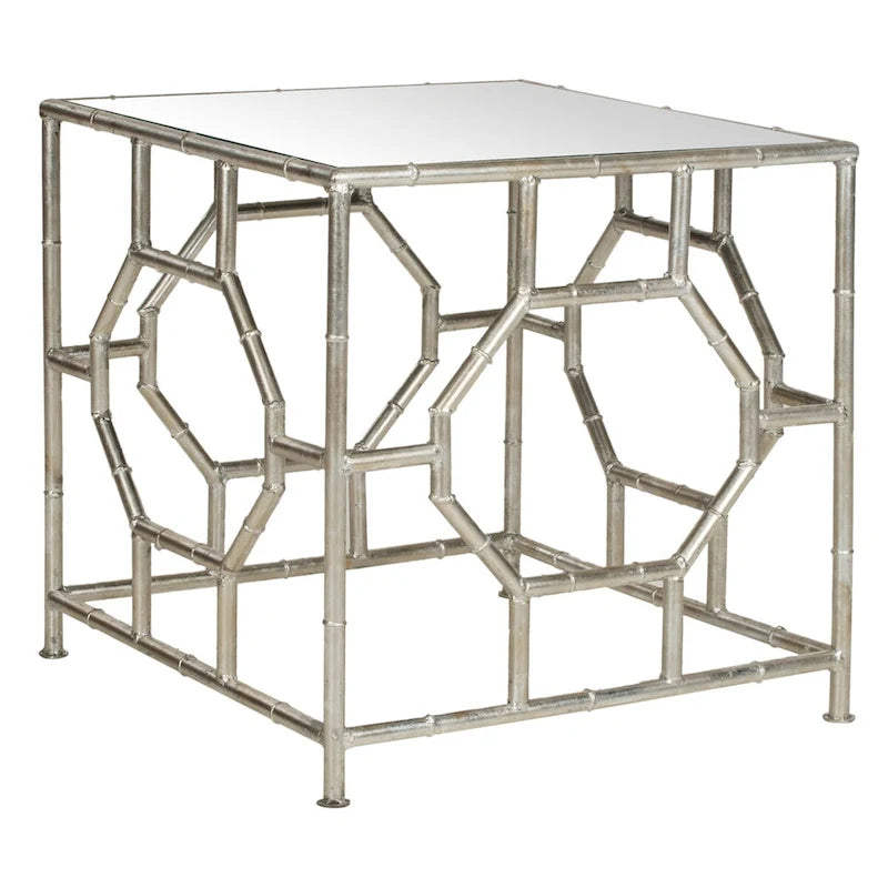 Table d'appoint avec plateau miroir argenté