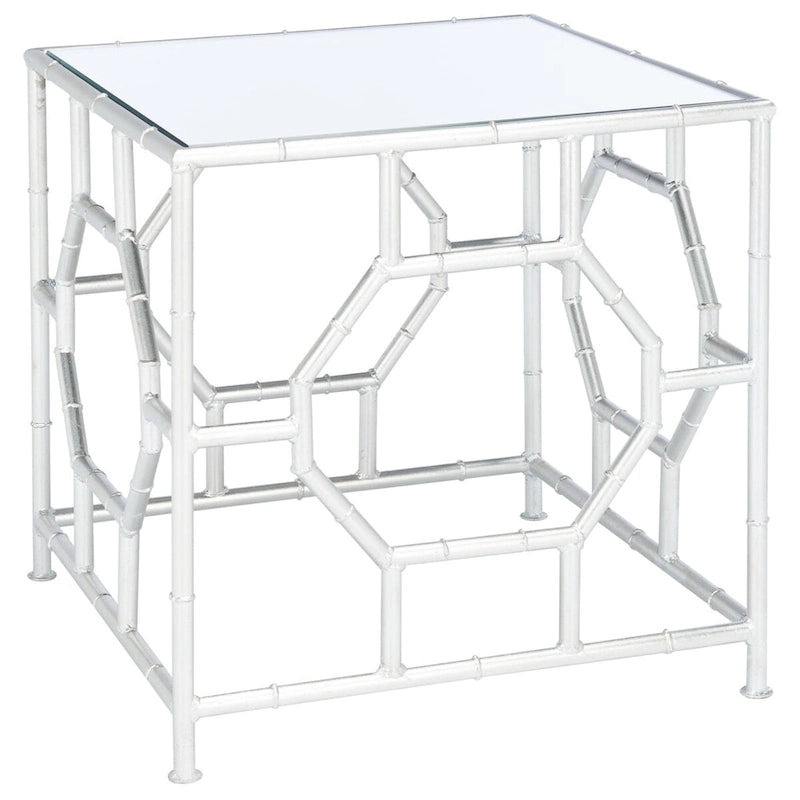Table d'appoint avec plateau miroir argenté
