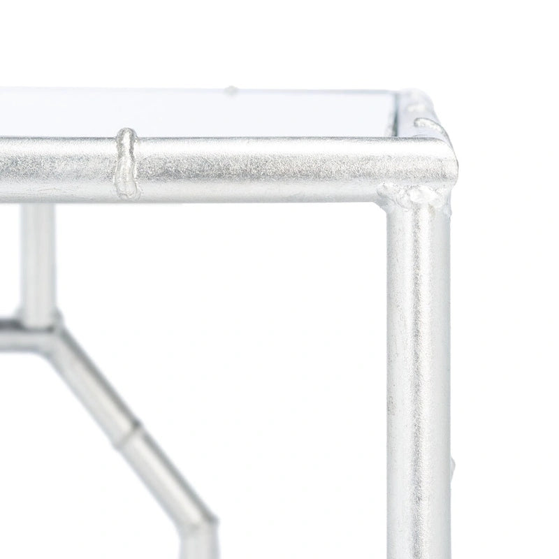 Table d'appoint avec plateau miroir argenté