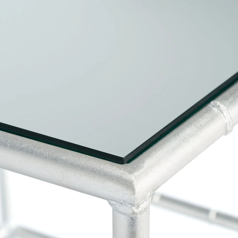 Table d'appoint avec plateau miroir argenté