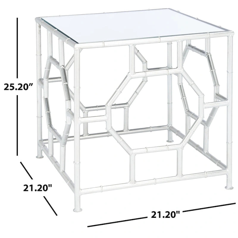 Table d'appoint avec plateau miroir argenté