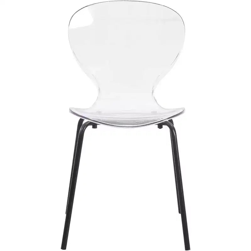 LeisureMod Oyster Chaises de salle à manger transparentes (Lot de 4) - Design incurvé empilable avec pieds en acier inoxydable noir pour cuisine ou salle à manger