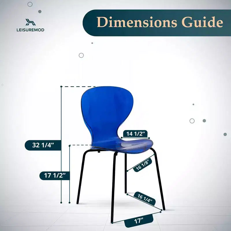 LeisureMod Oyster Chaises de salle à manger transparentes (Lot de 4) - Design incurvé empilable avec pieds en acier inoxydable noir pour cuisine ou salle à manger
