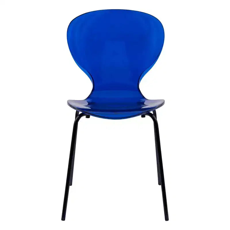 LeisureMod Oyster Chaises de salle à manger transparentes (Lot de 4) - Design incurvé empilable avec pieds en acier inoxydable noir pour cuisine ou salle à manger