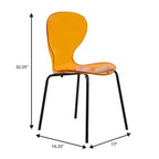 LeisureMod Oyster Chaises de salle à manger transparentes (Lot de 4) - Design incurvé empilable avec pieds en acier inoxydable noir pour cuisine ou salle à manger