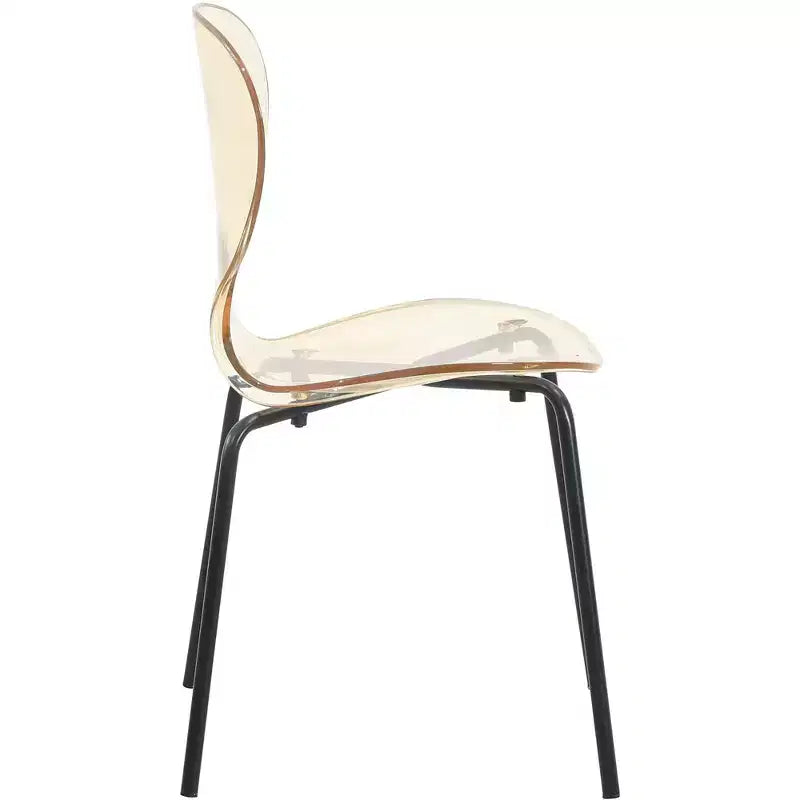 LeisureMod Oyster Chaises de salle à manger transparentes (Lot de 4) - Design incurvé empilable avec pieds en acier inoxydable noir pour cuisine ou salle à manger