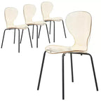 LeisureMod Oyster Transparent Dining Chairs Set of 4  Stackable Curved Back Design with Black Stainless Steel Legs for Kitchen or Dining Room
