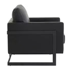 LeisureMod Lincoln - Fauteuil d'appoint en cuir PU - Siège rembourré moderne avec cadre en acier noir, fauteuil confortable pour salon, chambre à coucher, bureau