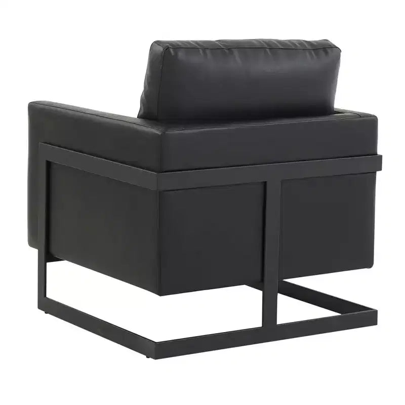 LeisureMod Lincoln - Fauteuil d'appoint en cuir PU - Siège rembourré moderne avec cadre en acier noir, fauteuil confortable pour salon, chambre à coucher, bureau