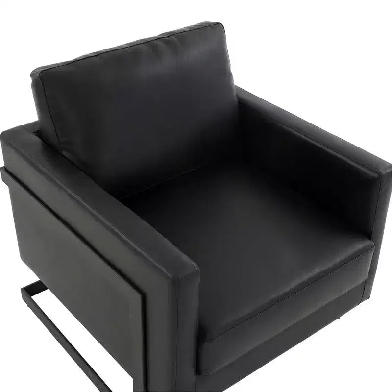 LeisureMod Lincoln - Fauteuil d'appoint en cuir PU - Siège rembourré moderne avec cadre en acier noir, fauteuil confortable pour salon, chambre à coucher, bureau