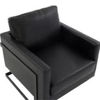 LeisureMod Lincoln - Fauteuil d'appoint en cuir PU - Siège rembourré moderne avec cadre en acier noir, fauteuil confortable pour salon, chambre à coucher, bureau