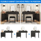 Coiffeuse individuelle Blanche / Noire avec Miroir LED, Tabouret et 5 Tiroirs