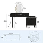 Coiffeuse individuelle Blanche / Noire avec Miroir LED, Tabouret et 5 Tiroirs