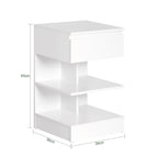 Table d'appoint blanche avec 1 tiroir et 2 étagères, pour 1 personne
