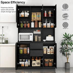 Armoire de cuisine autoportante noire/blanche avec 6 portes, 3 étagères et 1 tiroir – Unité individuelle