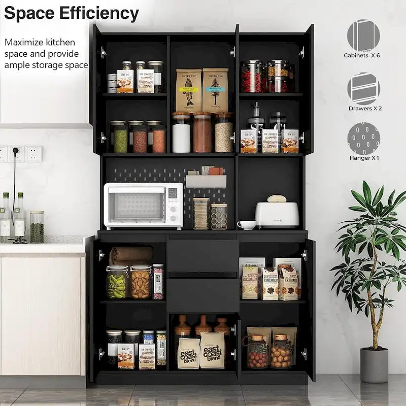 Armoire de cuisine autoportante noire/blanche avec 6 portes, 3 étagères et 1 tiroir – Unité individuelle