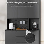 Armoire de cuisine autoportante noire/blanche avec 6 portes, 3 étagères et 1 tiroir – Unité individuelle