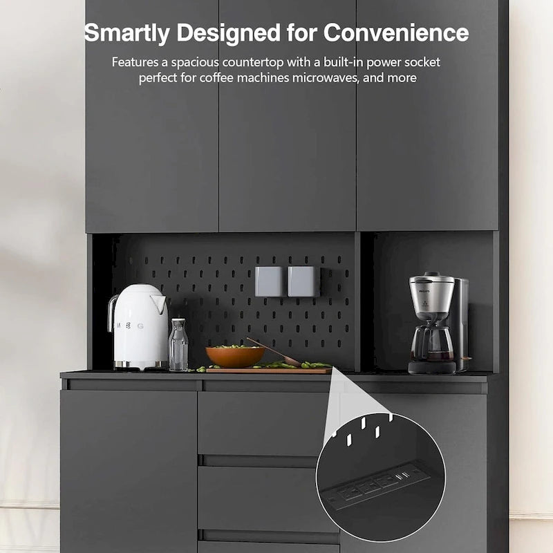 Armoire de cuisine autoportante noire/blanche avec 6 portes, 3 étagères et 1 tiroir – Unité individuelle