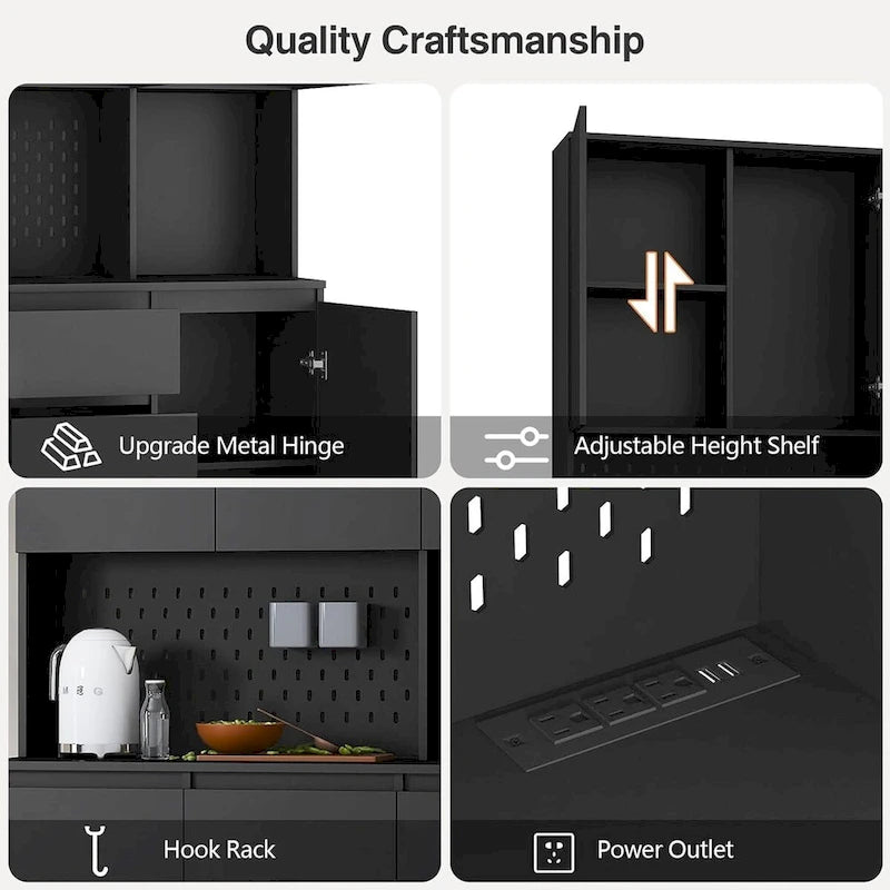 Armoire de cuisine autoportante noire/blanche avec 6 portes, 3 étagères et 1 tiroir – Unité individuelle