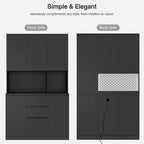 Armoire de cuisine autoportante noire/blanche avec 6 portes, 3 étagères et 1 tiroir – Unité individuelle