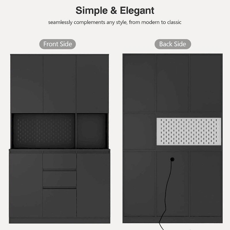Armoire de cuisine autoportante noire/blanche avec 6 portes, 3 étagères et 1 tiroir – Unité individuelle