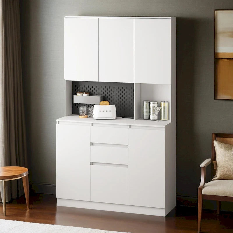 Armoire de cuisine autoportante noire/blanche avec 6 portes, 3 étagères et 1 tiroir – Unité individuelle