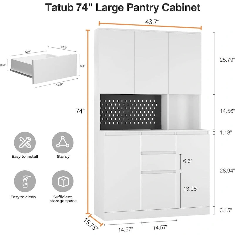 Armoire de cuisine autoportante noire/blanche avec 6 portes, 3 étagères et 1 tiroir – Unité individuelle