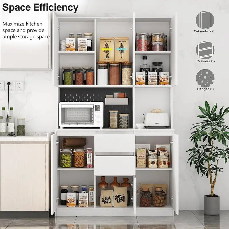 Armoire de cuisine autoportante noire/blanche avec 6 portes, 3 étagères et 1 tiroir – Unité individuelle