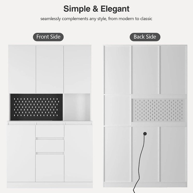 Armoire de cuisine autoportante noire/blanche avec 6 portes, 3 étagères et 1 tiroir – Unité individuelle