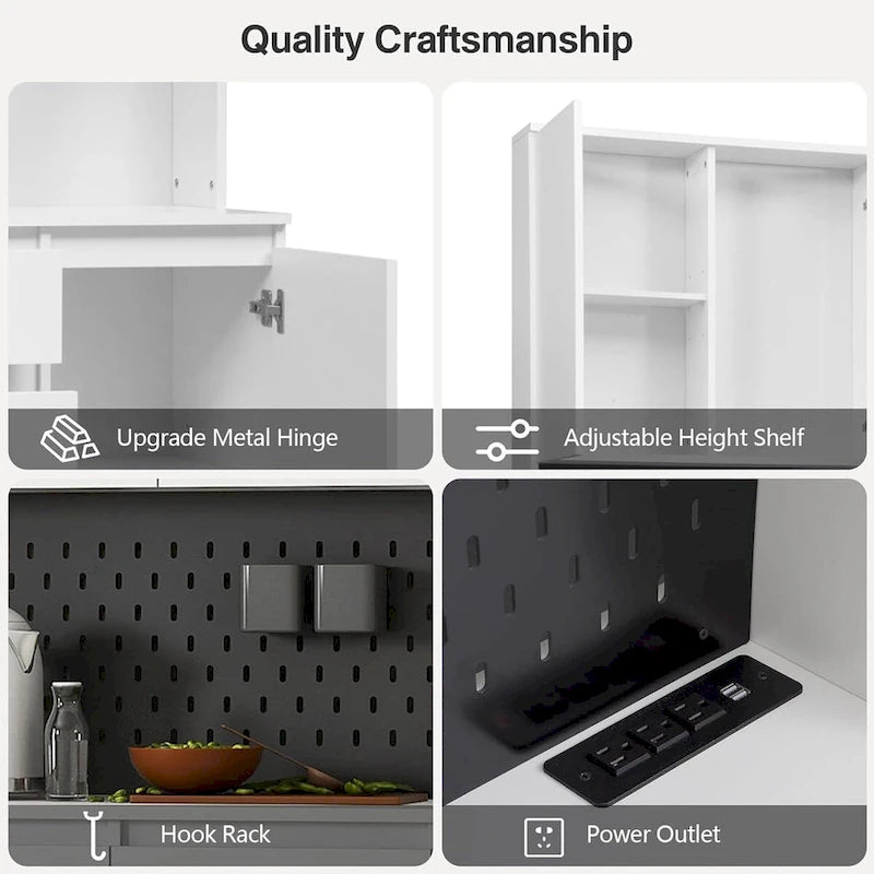 Armoire de cuisine autoportante noire/blanche avec 6 portes, 3 étagères et 1 tiroir – Unité individuelle