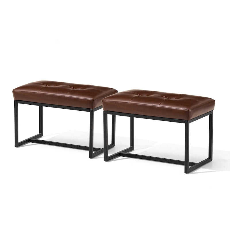 Glitzhome Ensemble de 2 poufs / repose-pieds ottoman modernes en cuir PU capitonné 24W