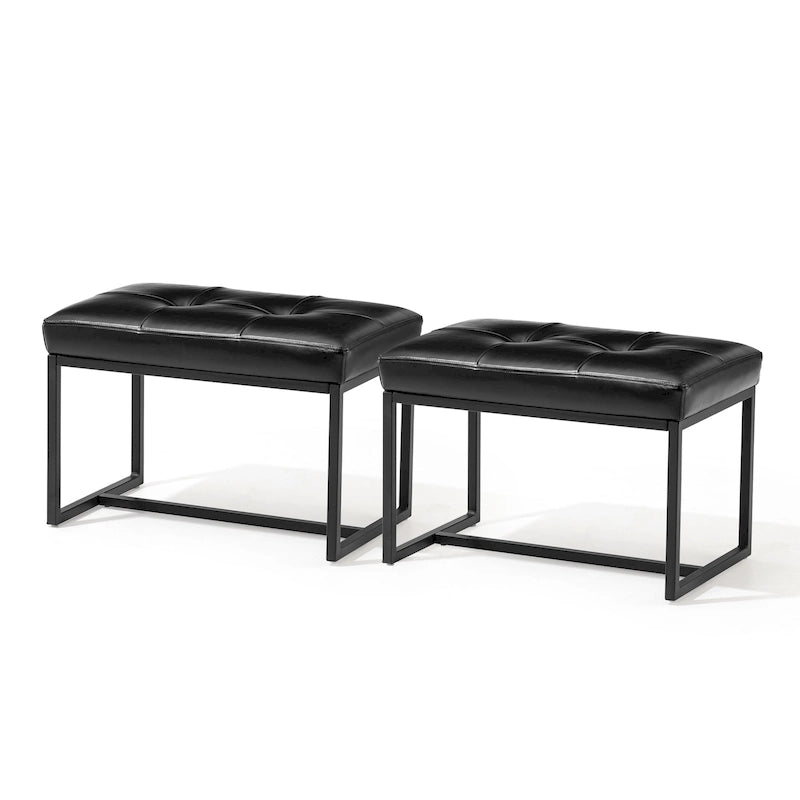 Glitzhome Ensemble de 2 poufs / repose-pieds ottoman modernes en cuir PU capitonné 24W