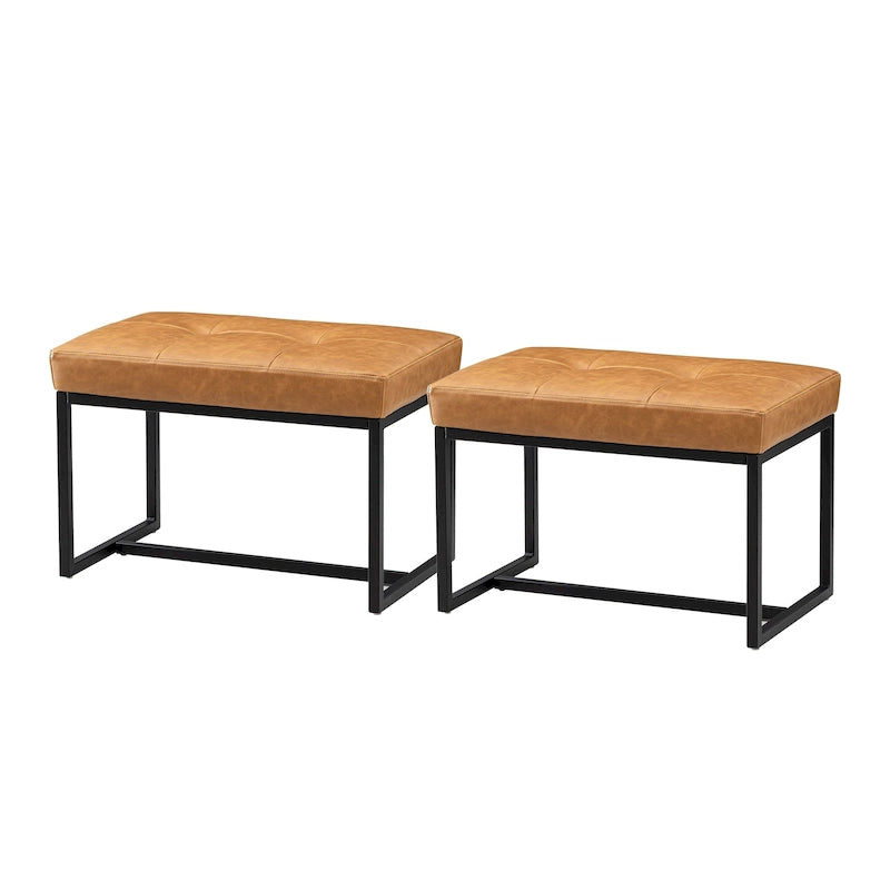 Glitzhome Ensemble de 2 poufs / repose-pieds ottoman modernes en cuir PU capitonné 24W